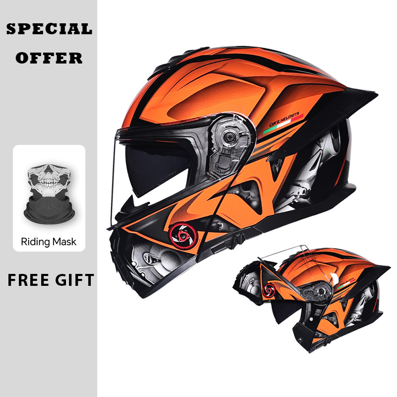 Dual Visor Motorcycle Racing Helmet - Kask motocyklowy otwierany z podwójną szybą,