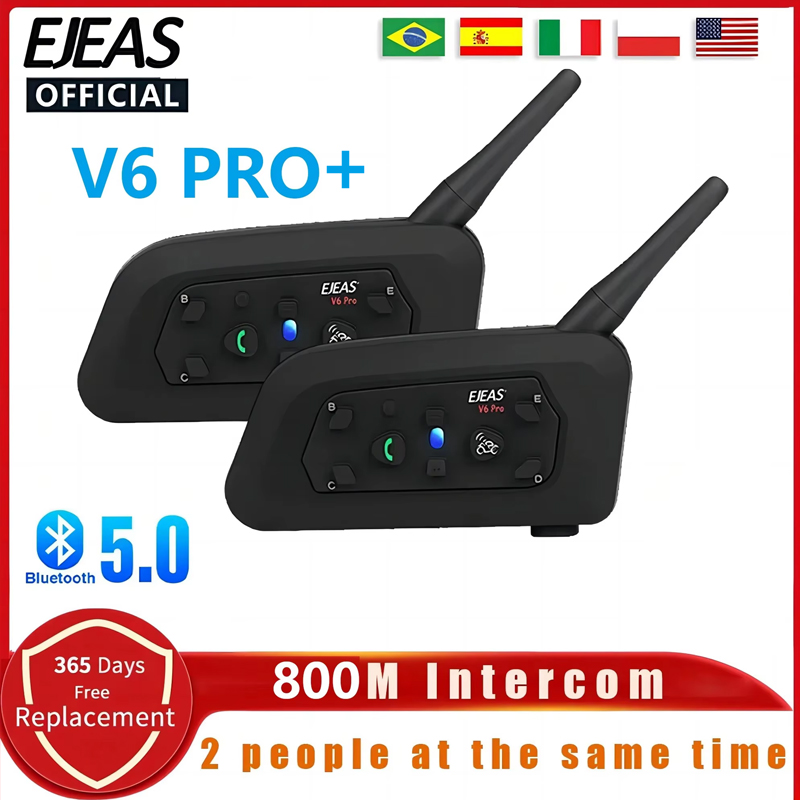 Universal Motorcycle Helmet Intercom Headset - EJEAS V6 PRO + zestaw słuchawkowy
