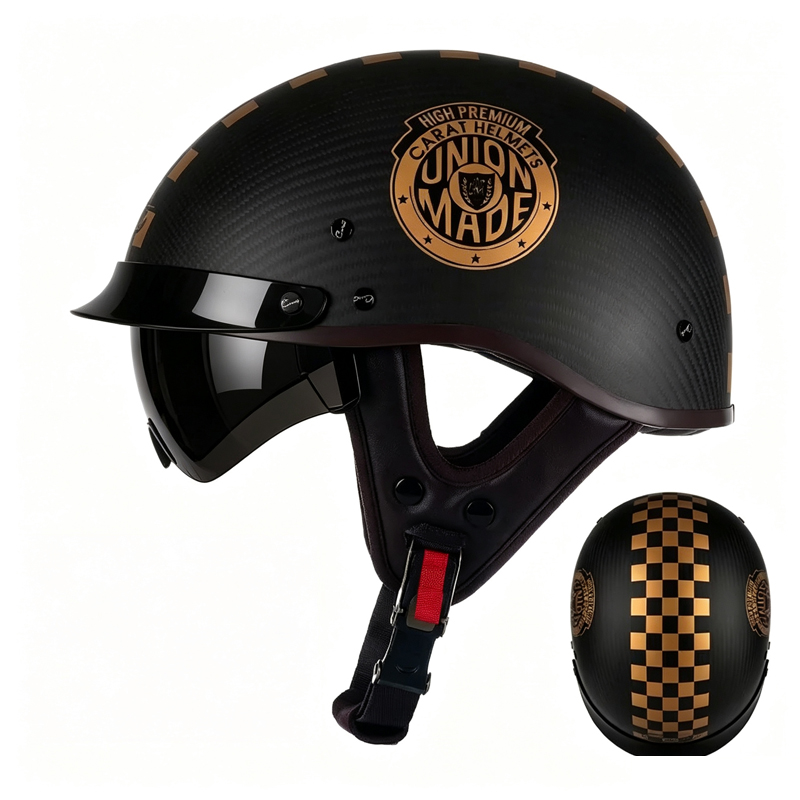 Carbon Fiber Lightweight Motorcycle Helmet - Kask motocyklowy z włókna węglowego, retro,